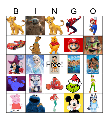 Cartoon Characters Bingo Card