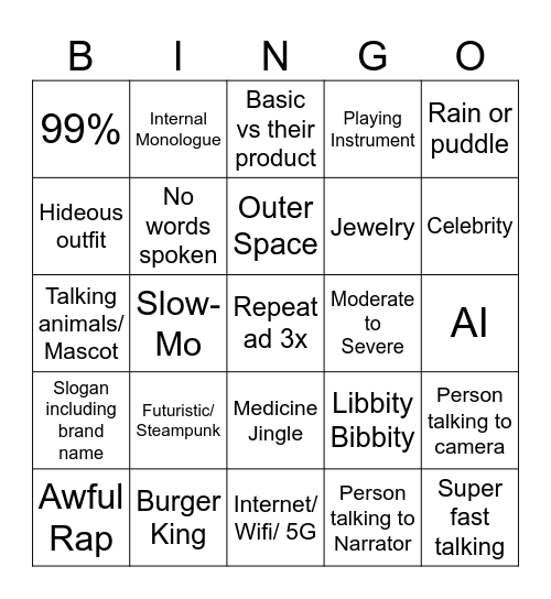 Advertisements Bingo Card