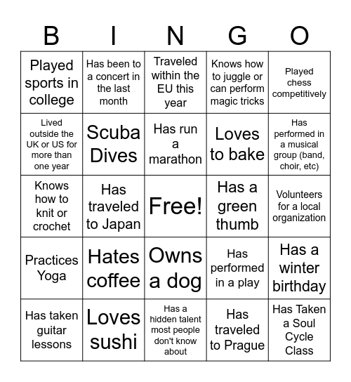 Find Someone Who... Bingo Card