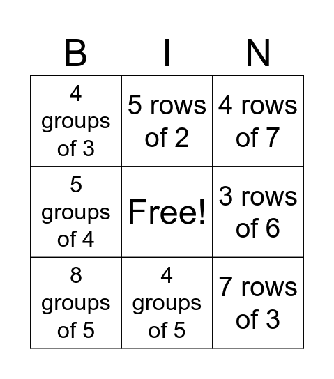 Multiplicaition Bingo Card