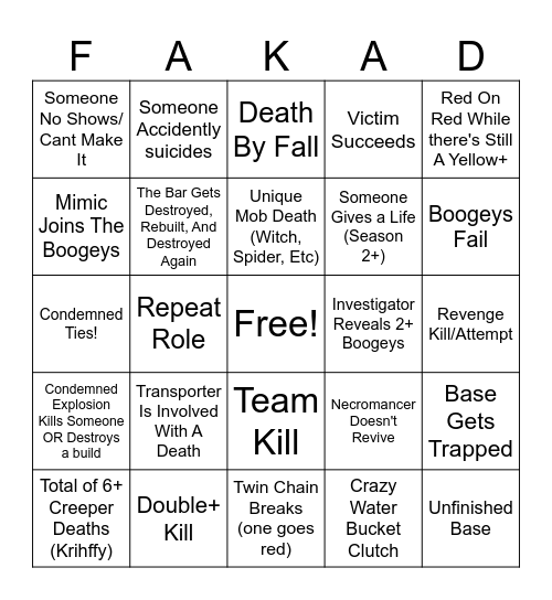 SHADY BUSINESSSSS - Demonic Bingo Card Bingo Card