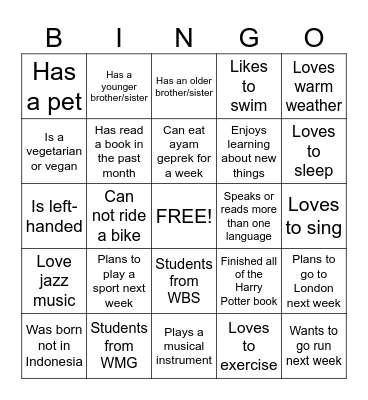 PPI Warwick Bingo Games Bingo Card