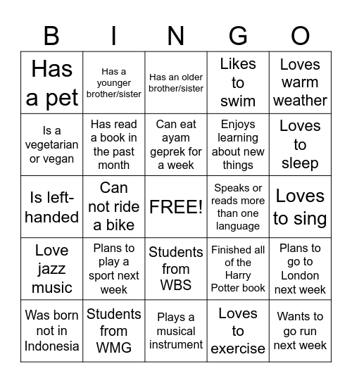 PPI Warwick Bingo Games Bingo Card