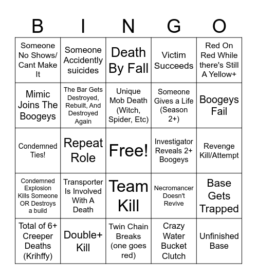 SHADY BUSINESS - Demonic Bingo Card (S3+) Bingo Card
