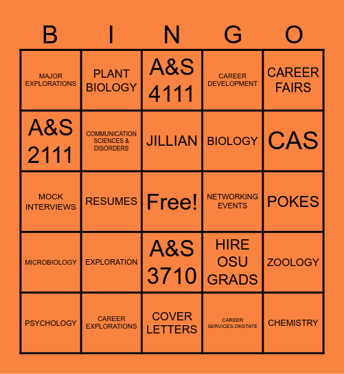 CAS Career Services Bingo Card