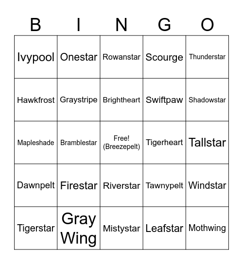Warrior Cats Bingo Card