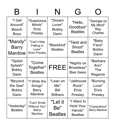 Musical Bingo Card
