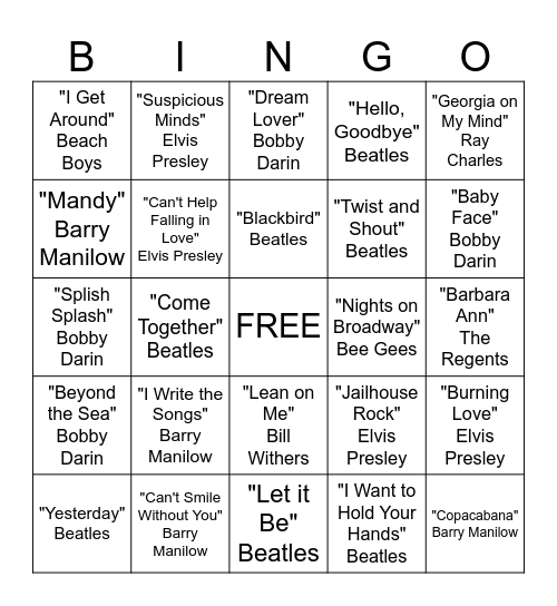 Musical Bingo Card