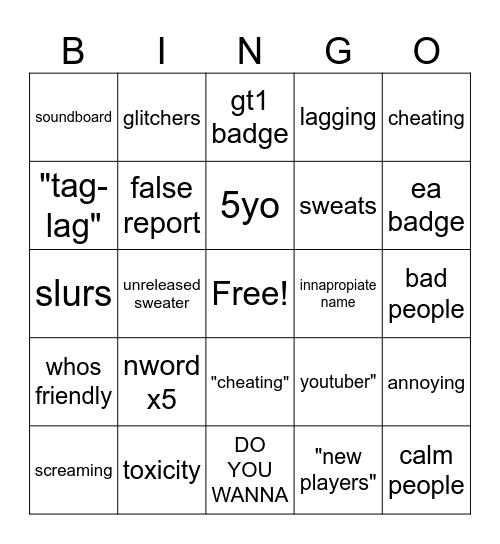 GTAG PUB LOBBY Bingo Card