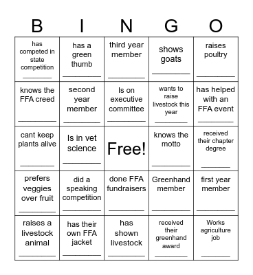 FFA human bingo Card
