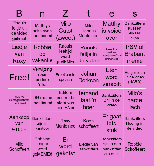 Bankzitter Bingo 24 Uur Stream Bingo! Bingo Card