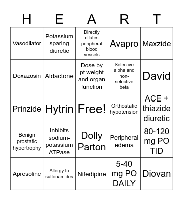 Cardio Bingo Card
