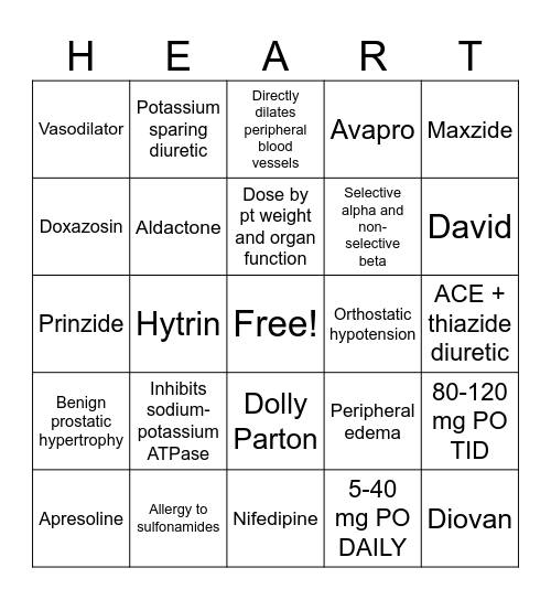 Cardio Bingo Card