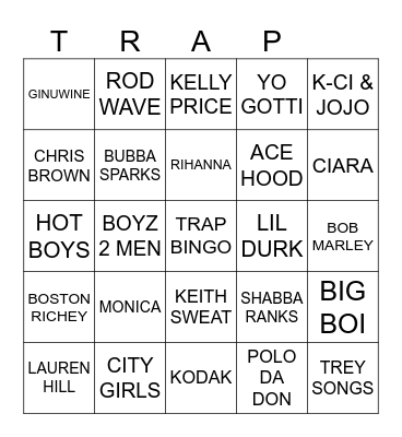TRAP BINGO Card