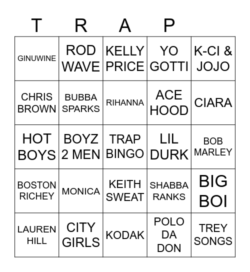 TRAP BINGO Card