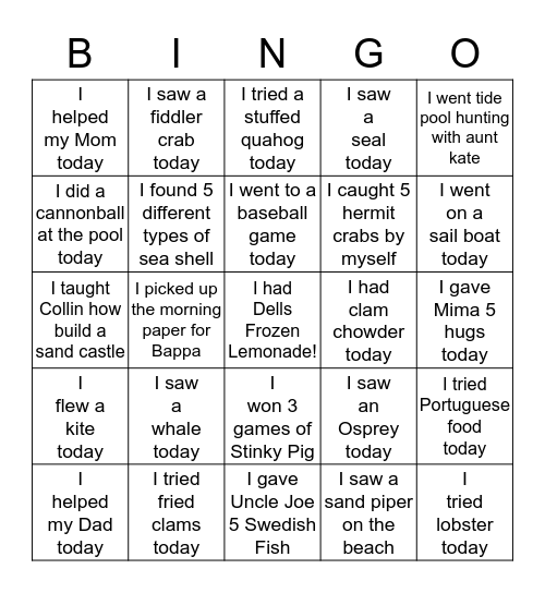 Cape Cod Bingo Card