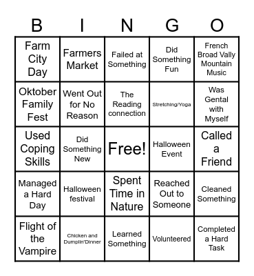 Self Help Bingo Card