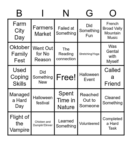 Self Help Bingo Card