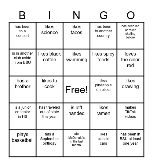 Get to Know You BINGO! Bingo Card