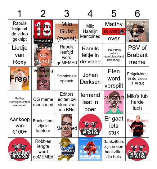 Bankzitter Bingo Card