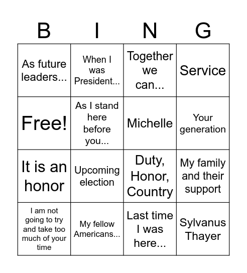 Thayer Bingo Card