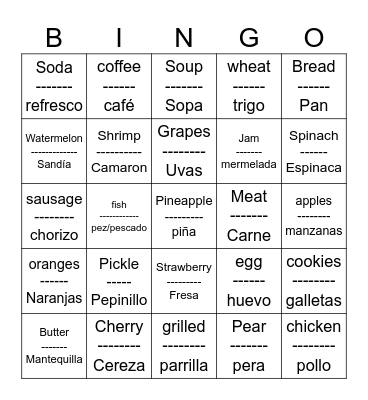 FOOD Bingo Card