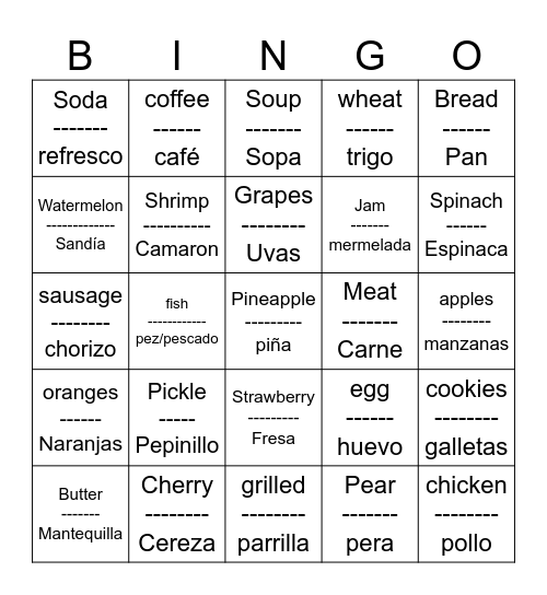 FOOD Bingo Card