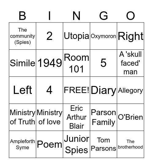 1984 Bingo! Bingo Card