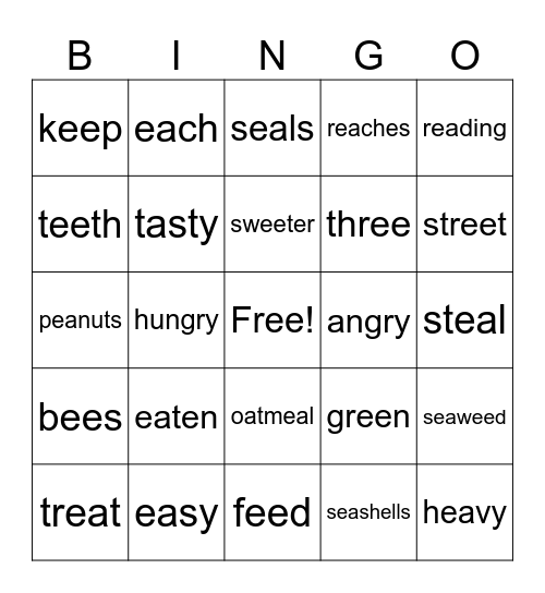 Alphie Discovers Long E Spellings ee,ea,-y Bingo Card