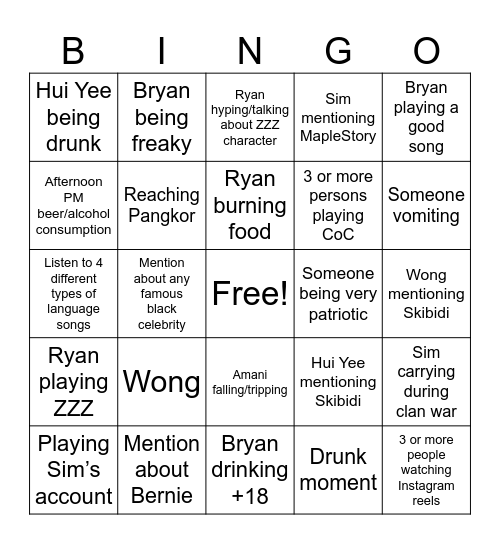 testing Bingo Card