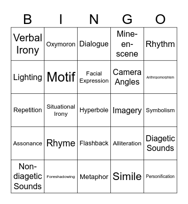 English Techniques Bingo Card