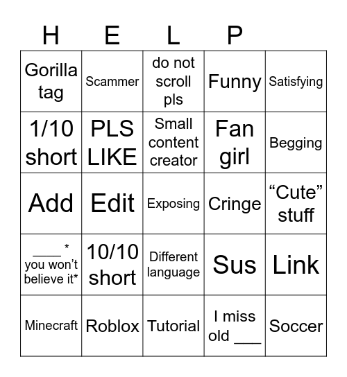 TikTok bingo Card