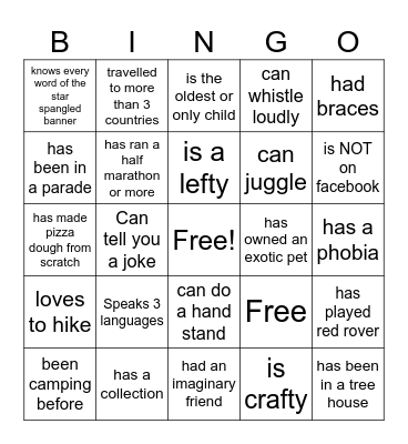 HUMAN BINGO Card