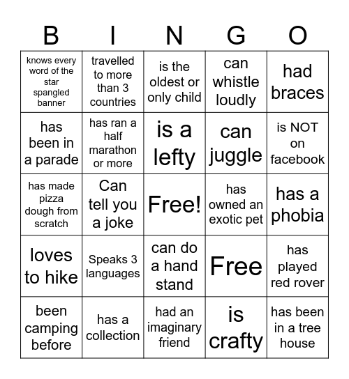 HUMAN BINGO Card