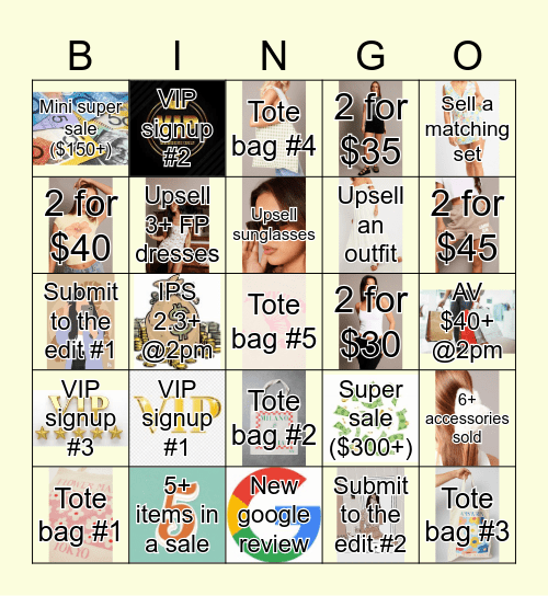 VIC 3 upselling bingo Card