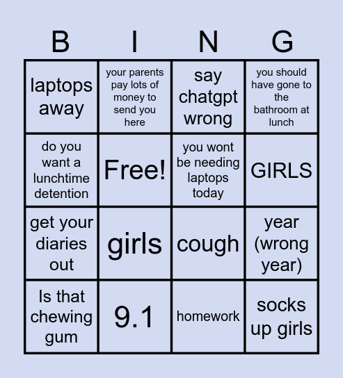 Teacher Bingo Card