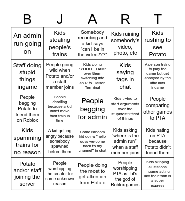 PTA Server Bingo Card