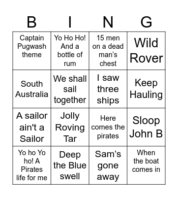 Pirate / Sea Shantie Bingo Card