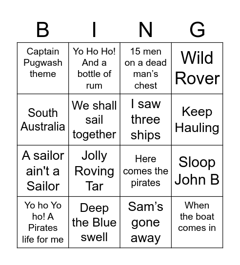 Pirate / Sea Shantie Bingo Card