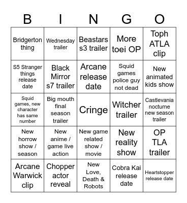 Netflix Geeked Bingo Card