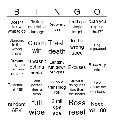 Raid Bingo Card