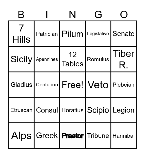 Roman Republic Bingo Card