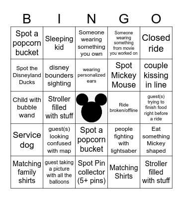 Disneyland Bingo 2022 Bingo Card