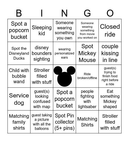 Disneyland Bingo 2022 Bingo Card