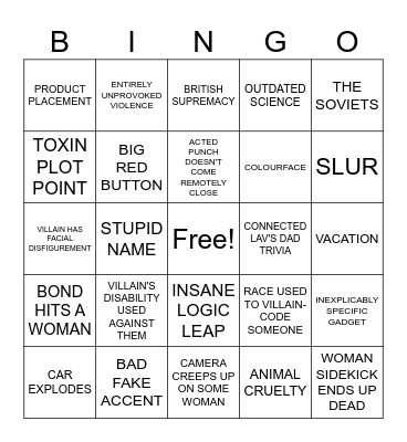 Bond Bingo Card