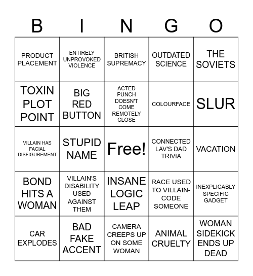 Bond Bingo Card