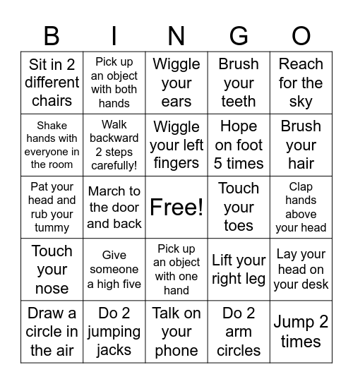 Fine and Gross Motor Skills Bingo Card