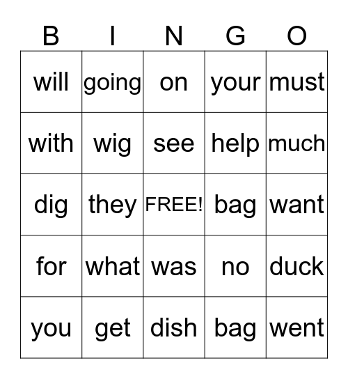 Quick words 2 Bingo Card