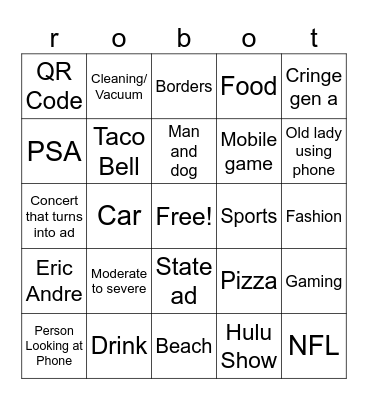 advertisment Bingo Card