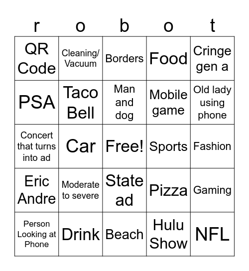 advertisment Bingo Card